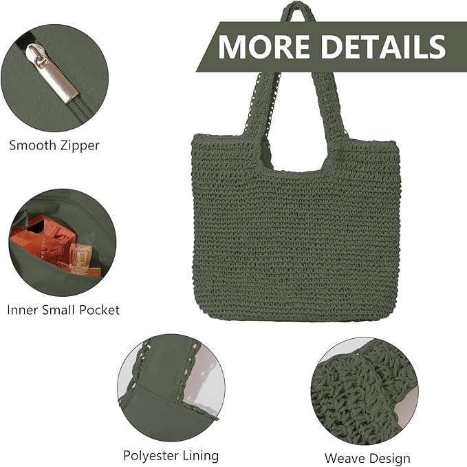 GOLDTIMO Beach Bags for Women - Summer Soft Large Woven Shoulder Purse Handbag, Beach Tote Straw Bag for Summer Vacation