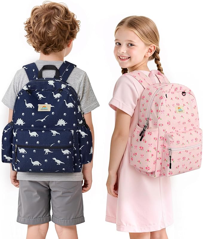 STEAMEDBUN Corduroy Kids Backpack for Girls and Boys 5-8: Girls Backpack for Elementary Kindergarten - 15 inch Cute Backpacks for Kids - Rose