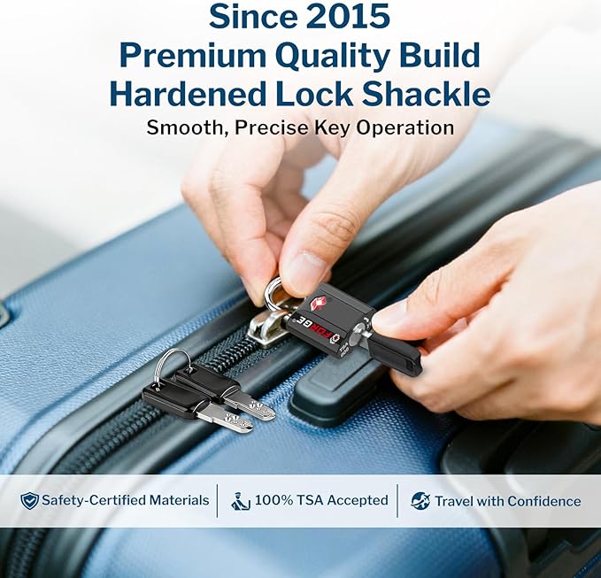 Forge Smal TSA Approved Luggage Locks: Ultra Secure dimple Key Locks with zinc Alloy Body, for Luggage, Travel Cases, Backpacks, Suitcase and More. Black 6PK.