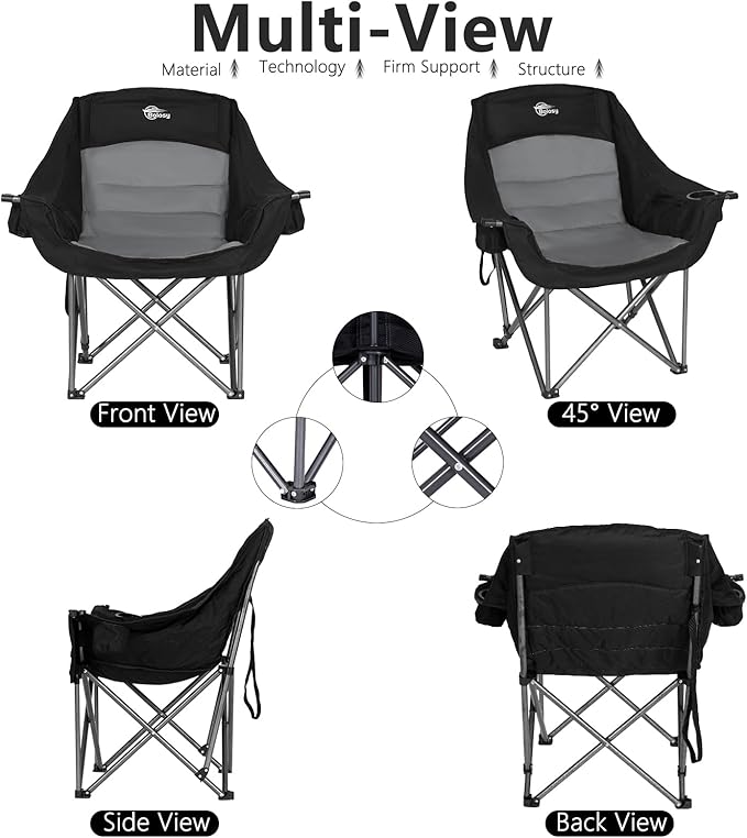 Bolosy Oversized XL Camping Chairs for Adults Heavy Duty Support 500 lbs Outdoor Folding Chairs Padded Portable Lawn Chairs Camp Chairs with Cup Holder
