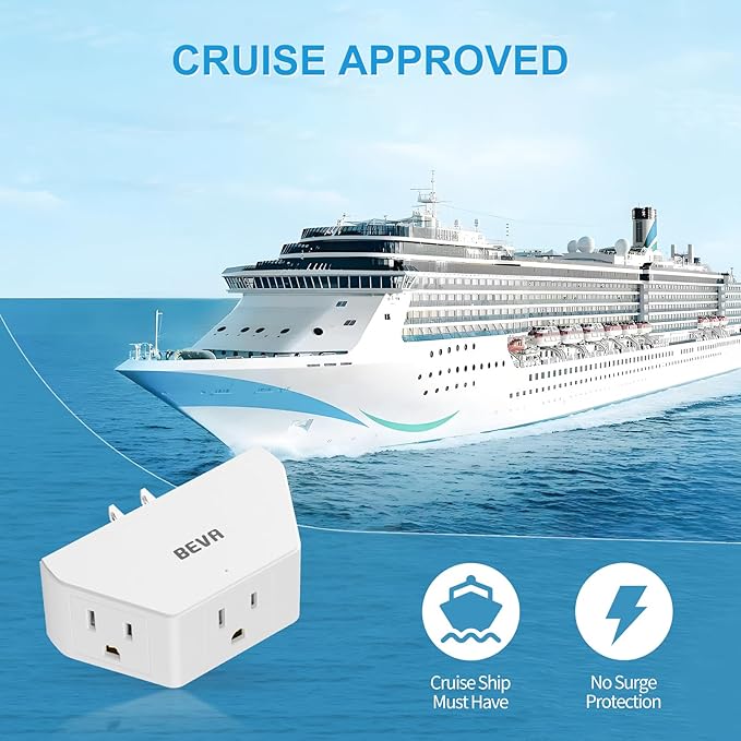 BEVA Multi Plug Outlet Extender, 3 Prong Plug Extender with 3 AC Outlets, Compact Multi Plug Wall Adapter for Travel Cruise Ships Dorm Rooms Office Home Essentials (1 Pack)