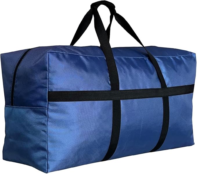 Extra Large Storage Duffle Bag with Zippers and Handles, Big Foldable Duffle Bag for Travel Blue 60L