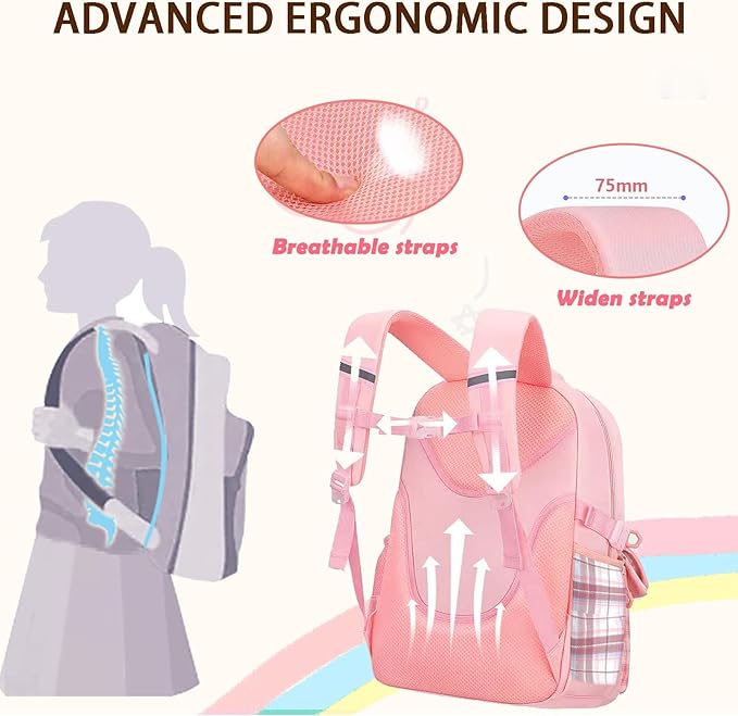 PRLINJSK Girls Backpack，Cute School Backpack for Girls Kids Teens，Kawaii Bookbag for Primary Elementary