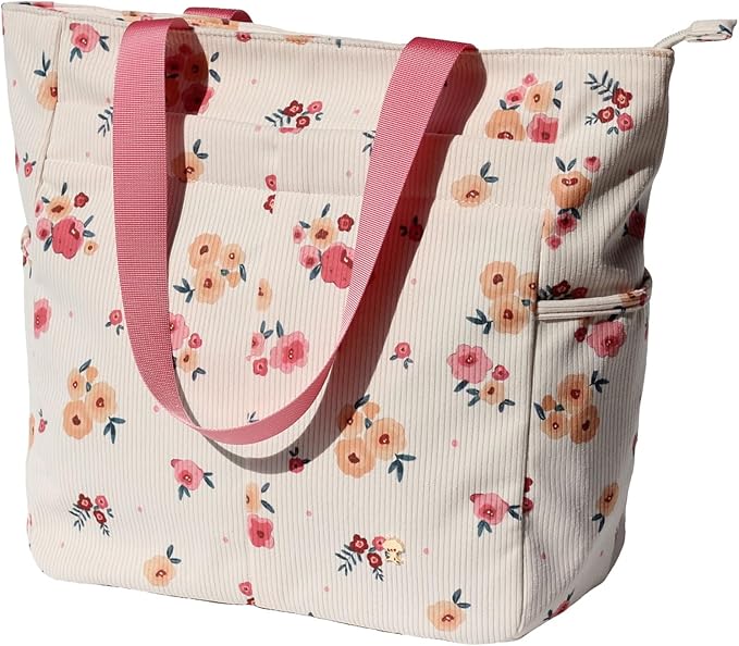 ESVAN Original Floral Tote Bag Large Shoulder Bag with Multi Pockets for Gym Travel Beach Daily Bags