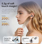 King Lucky Clip-On Earbuds Gen 3, Open-Ear Wireless Bluetooth 6.0 Headphones with Mic, Secure Fit for Small Ears & Glasses Wearers, 50H Playtime, ENC, IPX5 Waterproof Sport Ear Buds (Black)