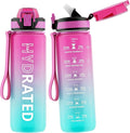 QLUR Water Bottle with Straw, 27oz Motivational Water Bottles with Time Marker to Drink, Tritan BPA Free, 750ml Sports Water Bottle with Carry Strap LeakProof for School Fitness Outdoor (1Pack)