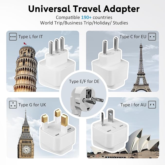 Mapambo 2000W 220V to 110V Converter for Hair Dryer, Voltage Converter US to Europe, Converter for European Travel with 2 USB-C 2 USB-A, Universal Travel Adapter with Type C G I L (Gray)