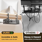 Under Desk Cable Management Tray Black, Cinati Wire Organizers No Drill, Cable Tray with Clamp for Wire Management, Cord Organization Box for Office, Home - No Damage to Desk