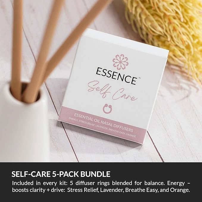 Essence Travel Amenity Kit | Travel Essentials & Travel Size Toiletries Kit | 5-Pack Nasal Diffuser Rings, Sleep Mask, Lotion & Hygiene Kit | Travel Toiletry Kit for Women | Gold Case