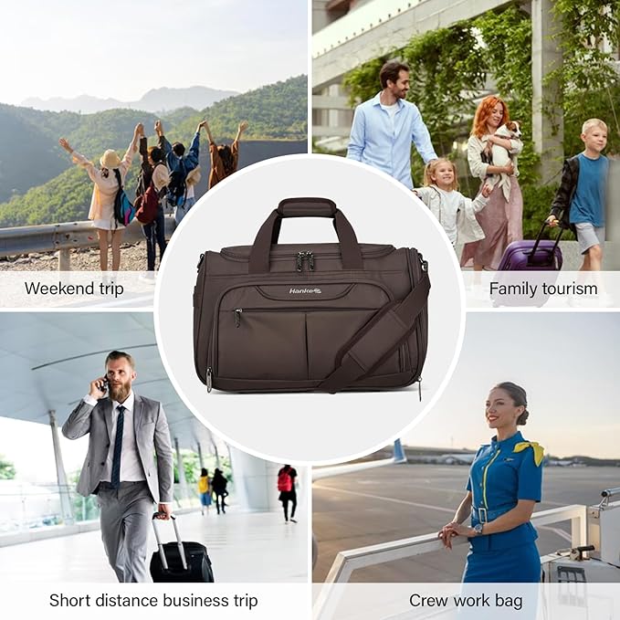 Hanke Large Capacity Travel Duffel Bag, Carry On Luggage with 12 Pockets, 17 Inch Laptop Compartment, Wet Dry Separation & Independent Shoe Bag, Lightweight Foldable Duffel Bag for Women Men（Coffee）