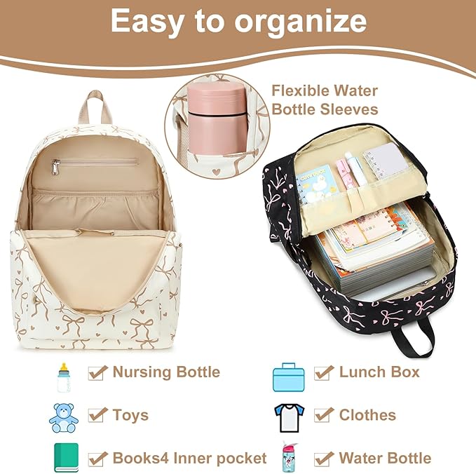 LOIDOU Backpack for Girls School Backpacks Bookbags for Elementary Middle School Women Laptop Backpacks (Bow Tie Brown, L-17)