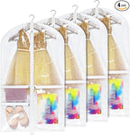Univivi Dance Costume Garment Bag, 40 Inch Garment Bags for Dance Costumes Kids Dance Costume Bag with 3 Medium Clear Zipper Pockets for Dance Costumes, Hanging Clothes (White) - 4 Pack, UN0783