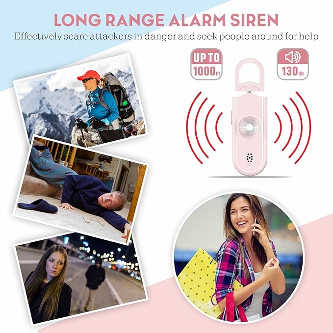 Personal Safety Alarm for Women, 130dB Loud Siren with SOS Strobe Light, Flashlight, 1000ft Audible Help Kids, Elderly Emergency Call, Self Defense Keychain for College Essentials