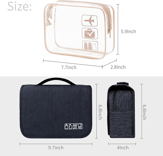 Lcsmaokin Large Capacity Toiletry Bag Travel Bag with Hanging Hook for Men and Women Waterproof Travel Cosmetic Bag Bathroom Bag,with TSA Approved Zippers Clear Travel Makeup Bag Carry-on