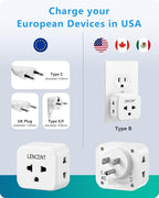 LENCENT 2 Pack EU to US Plug Adapter, European to USA Outlet Adaptor, Travel from Europe to American Outlet, 3 Outlet Extender, Wall Tap, Mini Charger Box, Travel Plug Converter