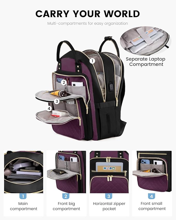 LOVEVOOK Laptop Backpack for Women with Separate Laptop Compartment, 17" Water Resistant Lightweight Daypacks for College Travel Work Business, Nurse Teacher Computer Bags