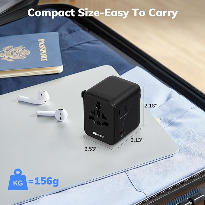 Hichain International Power Adapter 35W, Universal Travel Adapter 7-in-1 Worldwide Plug Power International Charger for Business Travelers Vacationers, Fast Charging for iPhone 17/16, Tablets, GoPro