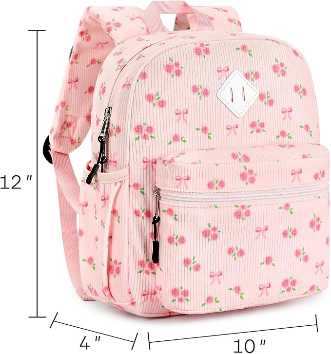 STEAMEDBUN Corduroy Toddler Backpack for Girls Boys 2-4, Kids Preschool Backpack for Kindergarten - Pink Rose