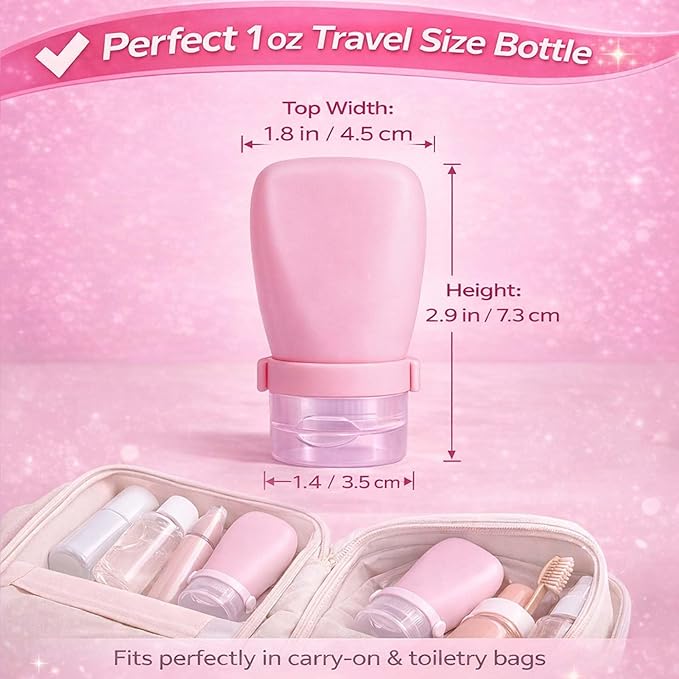 1 oz Silicone Travel Bottles, Leakproof Squeeze Bottle Mini Travel Size Container for Toiletries Lotion Shampoo and Conditioner Liquid Salad Dressing to go Condiment, TSA Approved, 4 Pack