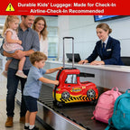 24 Inch Kid Ride Suitcase,Kid Luggage Seat Ride With Lock - Kids Travel Trolley With Safety Belt, Kids Luggage With Wheels Child Stroller Spinner Luggages, ABS+PC (Red Car, 5-12 Years)