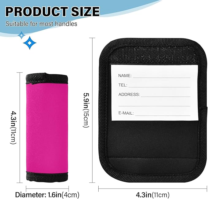 DOMIKING Dark Pink Luggage Handle Wraps for Suitcase Luggage Identifier Soft Luggage Marker Tags for Travel Bag Suitcase Luggage Handle Cover Travel Accessories, 4 Pack