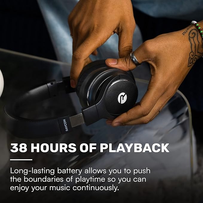 Raycon Everyday Bluetooth Headphones - Over The Ear, Active Noise Cancelling Wireless Headphones + Awareness Mode, Bluetooth Headset with Mic, 40 Hours of Battery Life (Rose Gold)