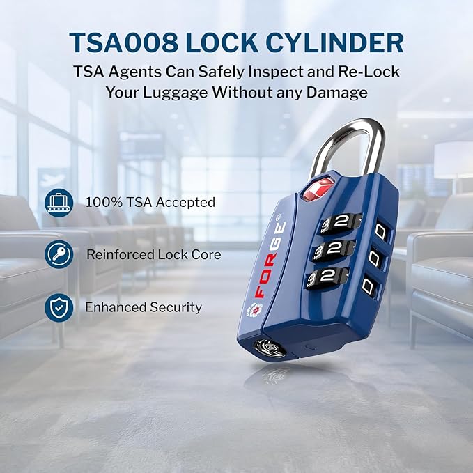 Forge TSA Locks 2 Pack - Open Alert Indicator, Alloy Body and Hardened Steel Shackle with Re-settable 3-Digit Combination