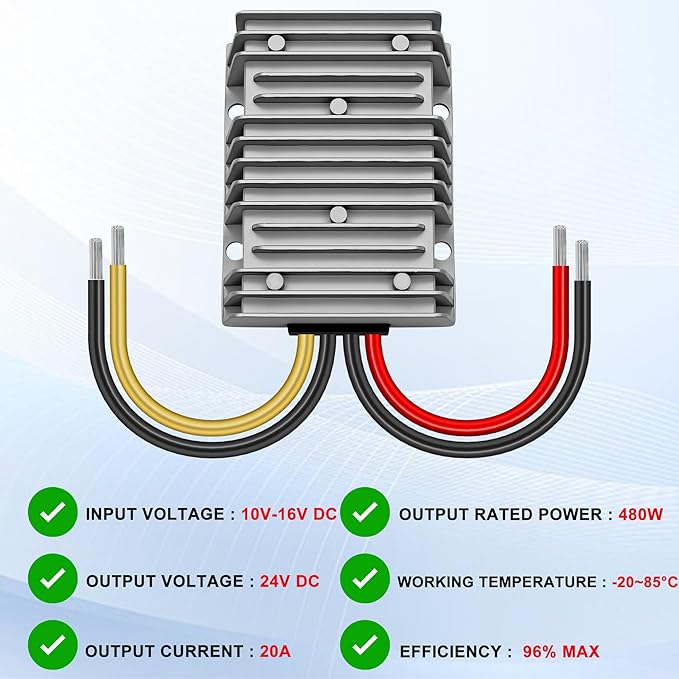 DC/DC Converter 12V Step Up to 24V, Boost Converter 20A 480W Voltage Regulator, 24Volt Power Adapter Voltage Booster,Power Supply Module Boost Transformer for Car Truck Vehicle Boat
