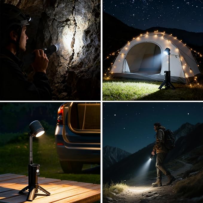 Telescopic Camping Light, Portable Rechargeable Camping Lantern, Outdoor Adventure Emergency Flashlight, Waterproof LED Camp Lamp with Magnetic (Black)