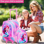 2Pcs Kids Suitcase Set, Girls Carry on Rolling Luggage with Wheels, Mermaid Travel Suitcases with Toddler Backpack(Pink)