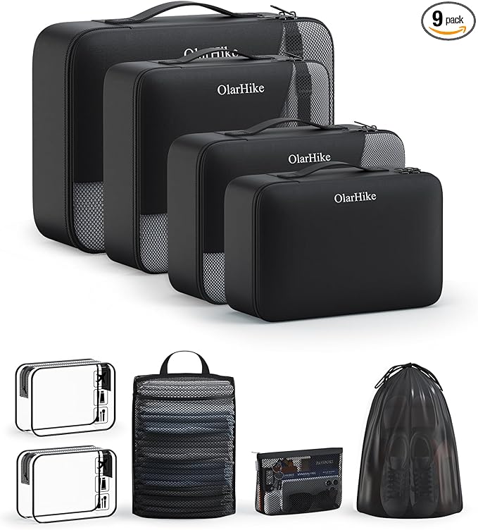 9 Set Packing Cubes for Travel, Gifts for Women Mom,Anti-Tearing Suitcase Organizer,OlarHike Vacation Essentials & Accessories for Cruise Ship