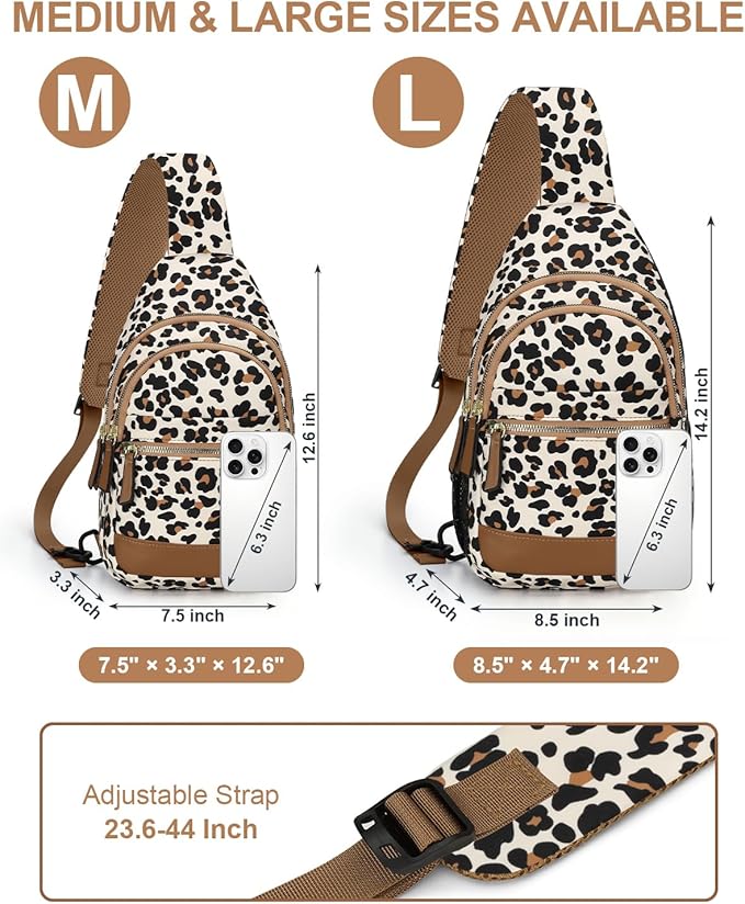 Capolo Sling Bag for Women Men Waterproof Crossbody Bags for Women Trendy Casual Fanny Pack with Convertible Shoulder Strap Chest Bag for Travel Hiking(Leopard, Large)