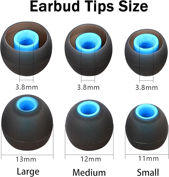 Silicone Earbud Tips for Most In-Ear Earbuds (Inner Hole 3.8mm -5.1mm) - 9 Pairs S M L