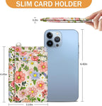 Yonlevres Credit Card Holder Slim Wallet, Floral RFID Wallet Women Front Pocket Small Card Holder, Travel Cute Thin with ID Window PU Leather RFID Blocking Case Organizer Gift Girls Ladies