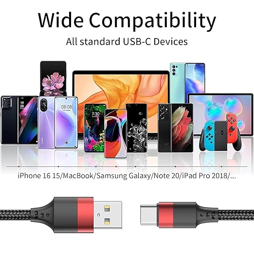 1.5ft USB C Cable, 3 Pack Short USB A to USB C Cable for iPhone 16 15, Nylon Braided 18 inch Type C Charger Cord Fast Charging for Samsung Galaxy S24 S23 S22 Note 20 10 A50 A20 Moto G LG