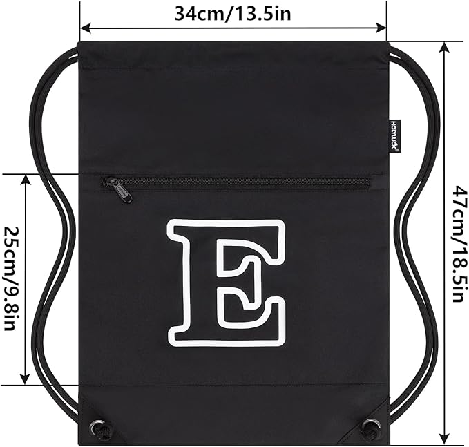 HOLYLUCK Drawstring Bags Initial Backpack Sackpack Cinch Bags for Sports, Gym, Travel, Beach (Black-E)