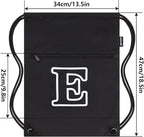 HOLYLUCK Drawstring Bags Initial Backpack Sackpack Cinch Bags for Sports, Gym, Travel, Beach (Black-E)