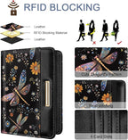 Passport Holder Cover Travel RFID Blocking Passport Cover Cute Flowers Passport Wallet with Elastic Band for Women, Dragonflies