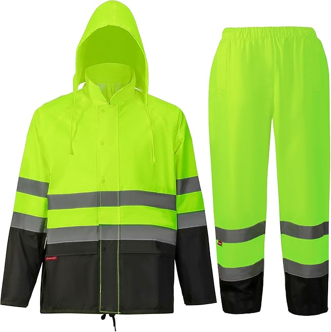 ProtectX High Visibility Waterproof Rain Gear for Men and Women, Hi Vis Reflective Safety Rain Jacket and Pant Suits Workwear