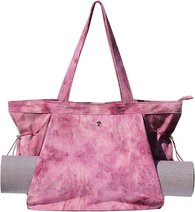 ESVAN Corduroy Yoga Tote Bag Gifts for Women Drawstring Yoga Mat Bag for Office Workout Travel Carryall Pilates Gym
