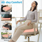 TranquilRelax Large Seat Cushion, Memory Foam Cushion for Long Sitting Hours on Office Chair, Home & Car, Non-Slip Chair Pad for Relieving Back & Sciatica & Hip & Coccyx Pain (Pink)