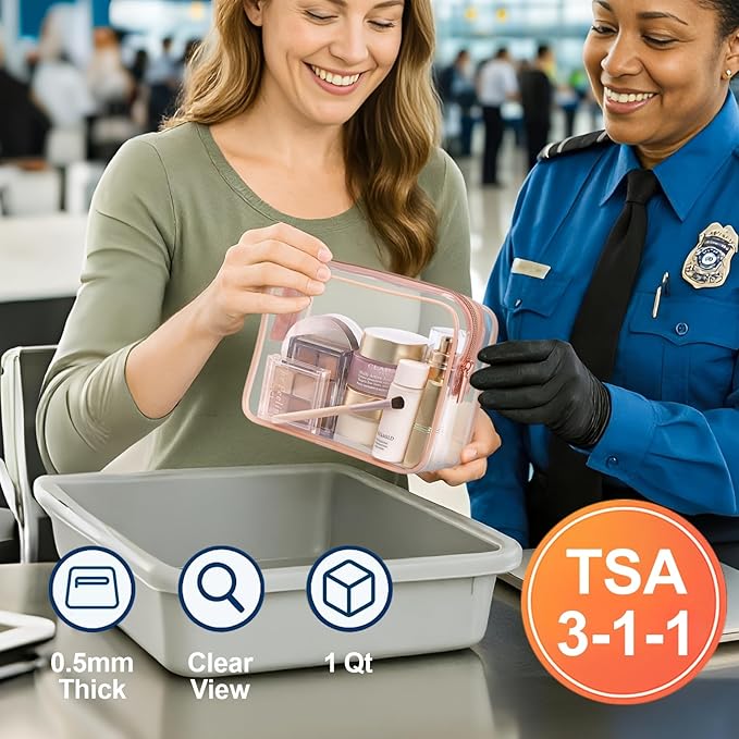 PACKISM TSA Approved Toiletry Bag - Clear Makeup Bag Waterproof Quart Size Bag, Travel Makeup Cosmetic Bag for Women, Carry on Airport Airline Compliant Bag, 3 Pack