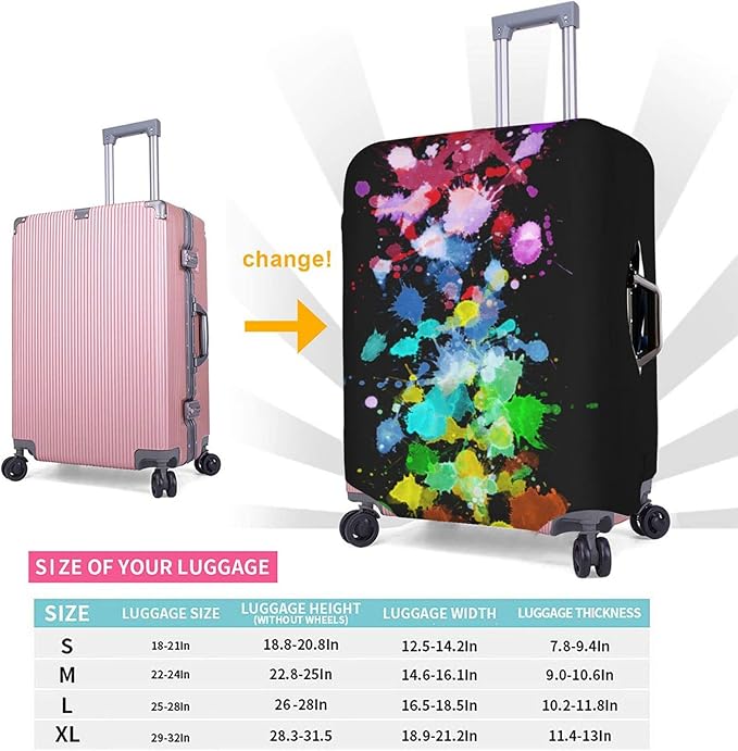 Travel Luggage Cover Suitcase Protector, Colorful Rainbow Paint Splatter Washable Elastic Stretchy Anti-scratch Travel Baggage Cover with Concealed Zipper for Wheeled Suitcase Fits 25-28 Inch Luggage