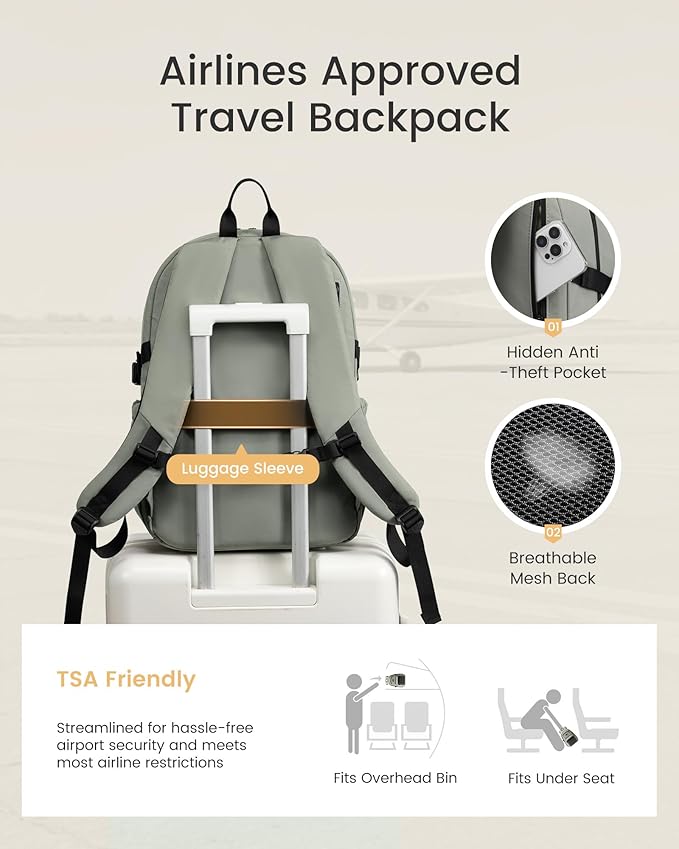 LOVEVOOK Laptop Backpack Women/Men with 40oz Cup Holder Buckle Strap, 15.6 Inch Tech-Ready Work Backpack, TSA-compliant for Travel & College with Versatile Mesh Pocket, Sage Green