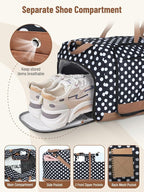 Lekesky Foldable Travel Duffel Bag for Women, 80L Large Duffle Bag with Separate Shoes Compartments & Straps, Carry On Weekend Bag for Women, Hospital, Overnight(Polka Dots)