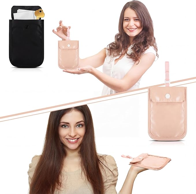 2 Pieces Travel Bra Wallet for Women Hidden Bra Wallet Pickpocket Proof Under Clothes Money Belt Pouch Secret for Passport Money Valuables(5.7 x 4.6 Inch,Black, Pink)