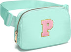 Gitus Belt Bag Fanny Pack Crossbody Bags with Initial Letter Patch Cute Stuff Birthday Gifts for Teenager Girls Trendy Preppy Stuff for Teen Girls Cool Stuff for Teens (Mint Green-P)