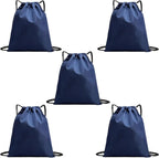 5-Pack Waterproof Drawstring Backpacks, Soccer-Texture Oxford Fabric, 16.9" × 13.8", Lightweight 0.20 lb Each, No Eyelets, Gym & Marathon Gear Sacks(Navy Blue)