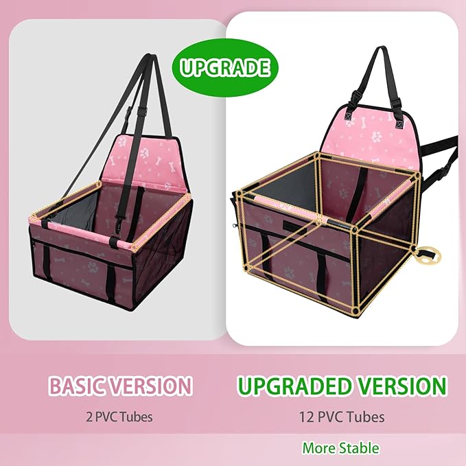 Dog Car Seat Foldable Dog Car Booster Seat Waterproof Breathable Oxford Travel Bag for Small to Medium Dogs, Puppies, and Pets-Pattern Pink-Upgrade