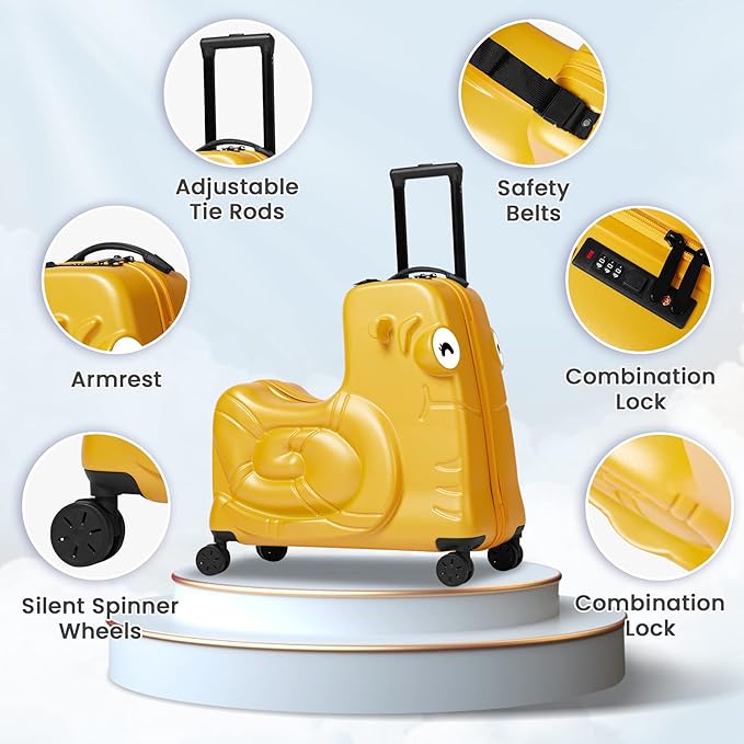 Kids Ride-on Luggage with Spinner Wheels Suitcase, Kid's Ride-On Suitcase Help Your Child Relax, Carry On Trolley Luggage with Password Lock (Orange, 22 inches)